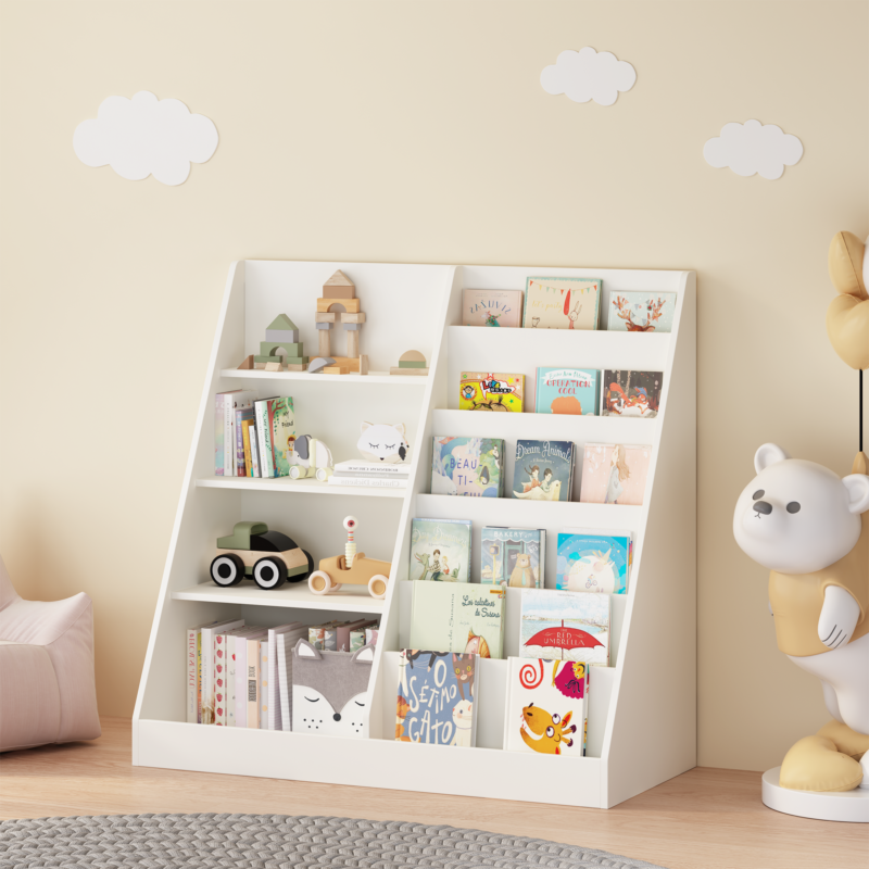 Kids Bookshelf and Toy Storage Organizer, Multifunctional 4 Tier Wooden Kids Book Shelf with Bookcase Display Stand in Kids Room Playroom Nursery for Kids, Children, Toddlers - Image 3