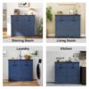 Farmhouse Double Tilt Out Trash Cabinet for 20 Gallon Trash Cans, Free Standing Recycling Cabinet with Hideaway Drawer, Barn Door Style Laundry Sorter Cabinet, Tilt Out Trash Cabinet for Kitchen - Image 22