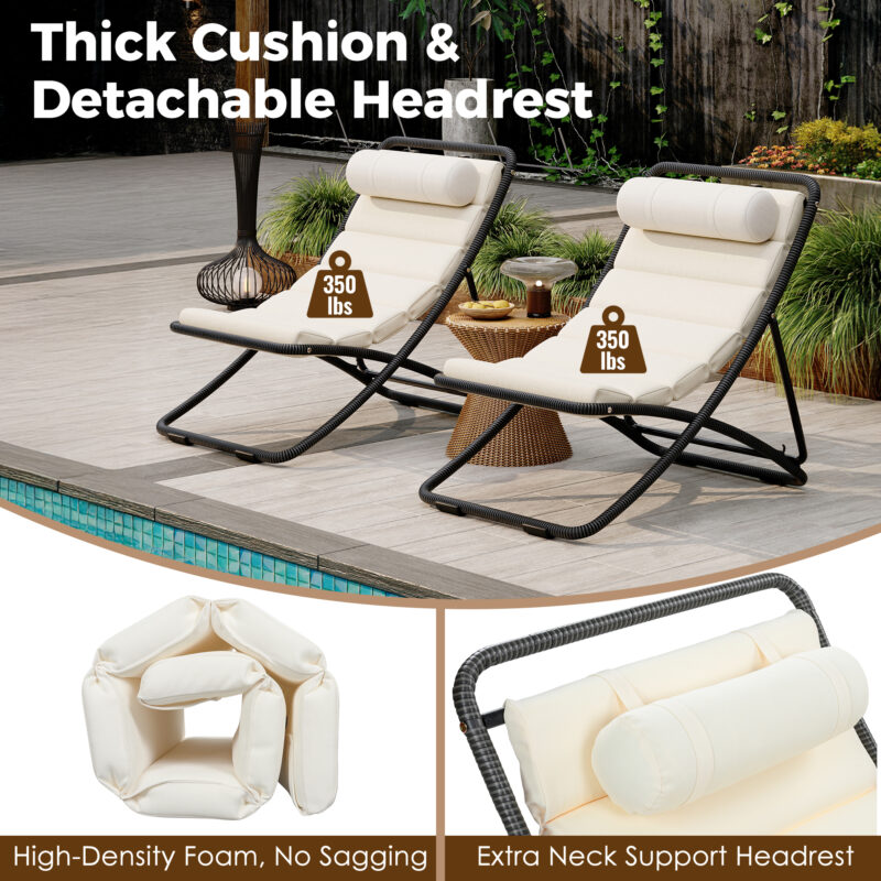 TREXM 2-Pieces Outdoor Folding Chair, Rattan-Wrapped Patio Chair with Adjustable Backrest, Thick Cushion, and Detachable Headrest ,for the Poolside, Beach, Backyard, Decck, and Camping - Image 5