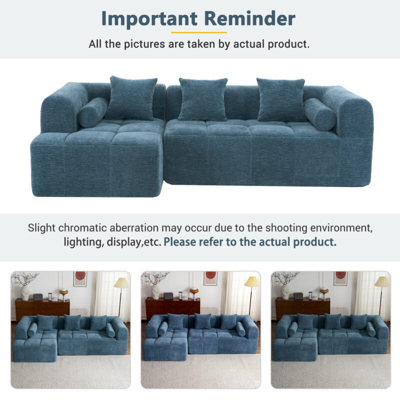 101.2" Sectional Sofa Full-Compressed Sofa Modular Sofa Couch Free-combined Sofa with Deep Seating and Two Side Pockets for Living Room - Image 14