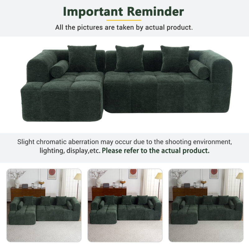 101.2" Sectional Sofa Full-Compressed Sofa Modular Sofa Couch Free-combined Sofa with Deep Seating and Two Side Pockets for Living Room - Image 11
