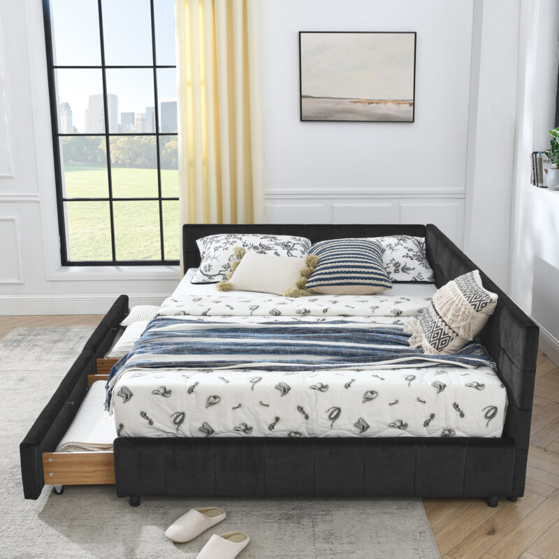 Queen Daybed with Storage Drawers in Black Velvet - Image 6