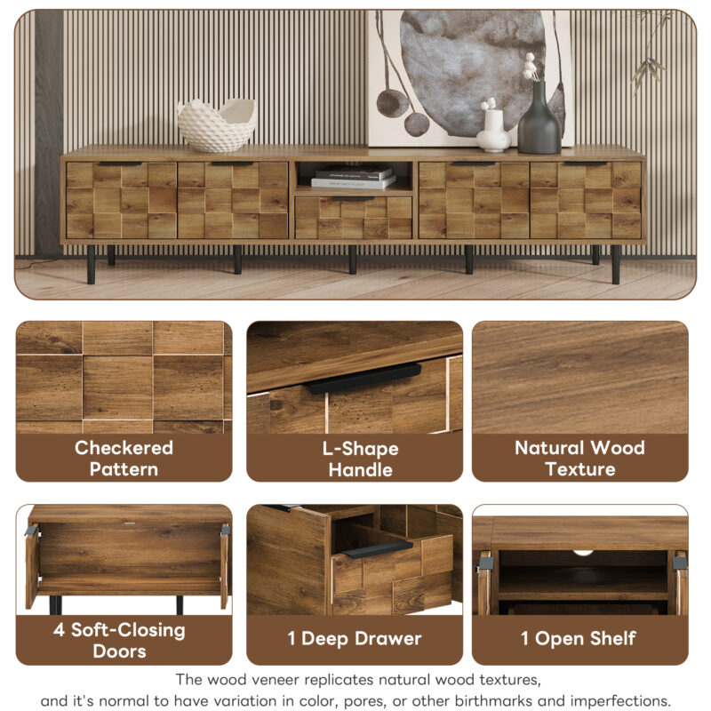 78" TV Stand for 85 75 65 Inch TV, TV Consoles for Living Room, Entertainment Center Wood TV Media with Storage - Image 8