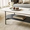 Coffee table ceramic Coffee Table, MDF painting Double Layer Coffee Table for Living Room, white ceramic and Coffee Brown Bottom Shelf - Image 2