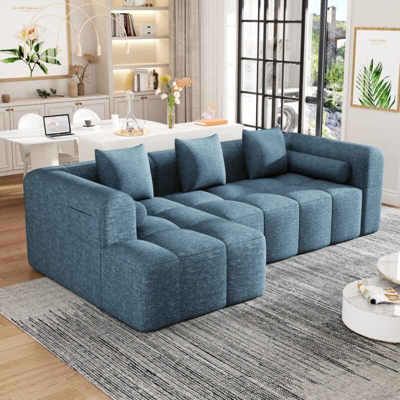 101.2" Sectional Sofa Full-Compressed Sofa Modular Sofa Couch Free-combined Sofa with Deep Seating and Two Side Pockets for Living Room - Image 13