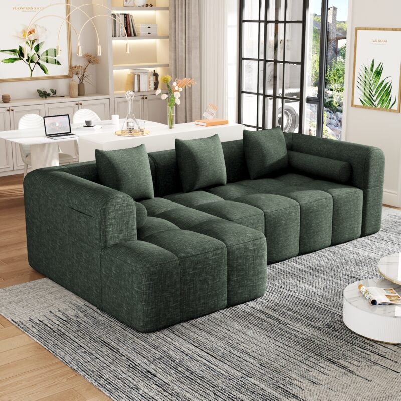 101.2" Sectional Sofa Full-Compressed Sofa Modular Sofa Couch Free-combined Sofa with Deep Seating and Two Side Pockets for Living Room - Image 10