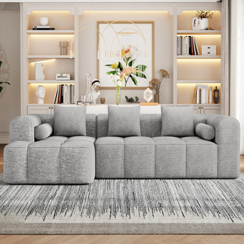101.2" Sectional Sofa Full-Compressed Sofa Modular Sofa Couch Free-combined Sofa with Deep Seating and Two Side Pockets for Living Room - Image 5