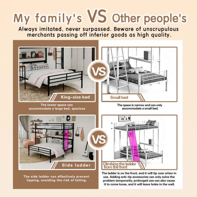 Metal Twin Over Full Bunk Bed with Desk and Shelves - Image 7