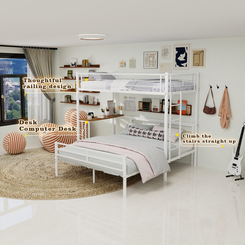 Metal Twin Over Full Bunk Bed with Desk and Shelves - Image 13
