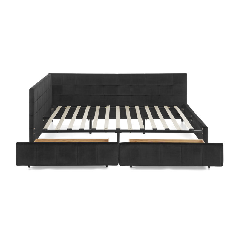 Queen Daybed with Storage Drawers in Black Velvet - Image 12