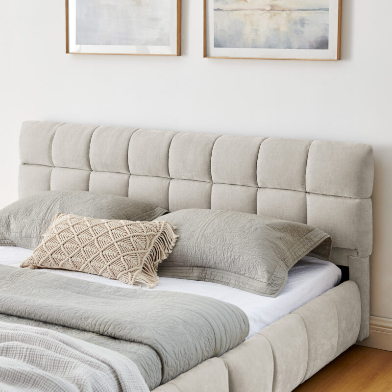 Queen Size Upholstered Bed ,comfortable upholstered bed frame, Chenille fabric, with headboard and solid bed frame. With drawer for storage - Image 6