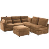Modern Sectional Sofa Modular Sofa 85.4" U-shaped Sofa Couch Sofa Bed L-shaped Sofa with a Movable Ottoman and Two USB Ports and a Phone Holder for Living Room, Brown - Image 7