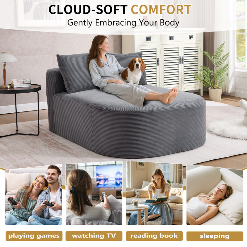 67.5''Chaise Lounge Chair 46'' Wide Seat Indoor Corduroy Oversized Sleeper Sofa for Living Room Deep Seat Lounge and Two Soft Pillows Convertible Boneless Sofa Bed, Green,No Assembly Required - Image 23