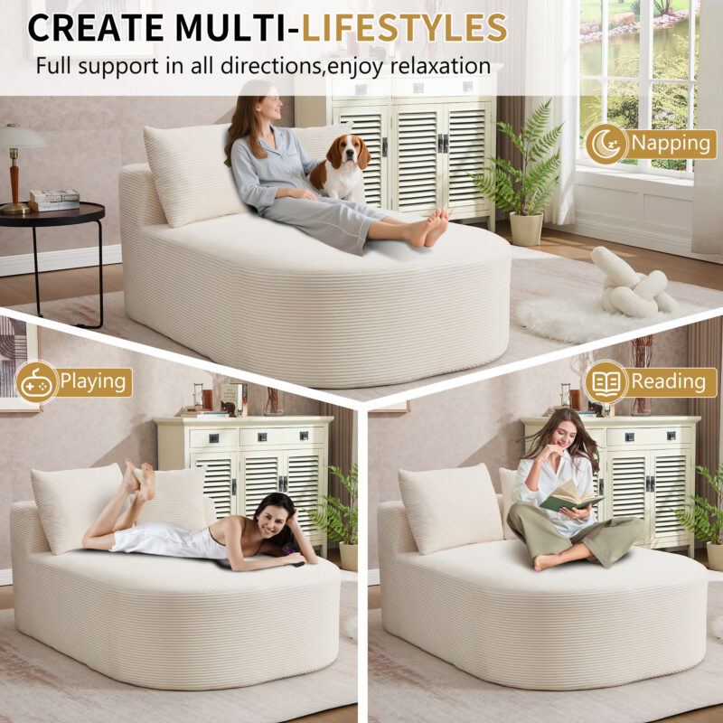 67.5''Chaise Lounge Chair 46'' Wide Seat Indoor Corduroy Oversized Sleeper Sofa for Living Room Deep Seat Lounge and Two Soft Pillows Convertible Boneless Sofa Bed, Green,No Assembly Required - Image 16