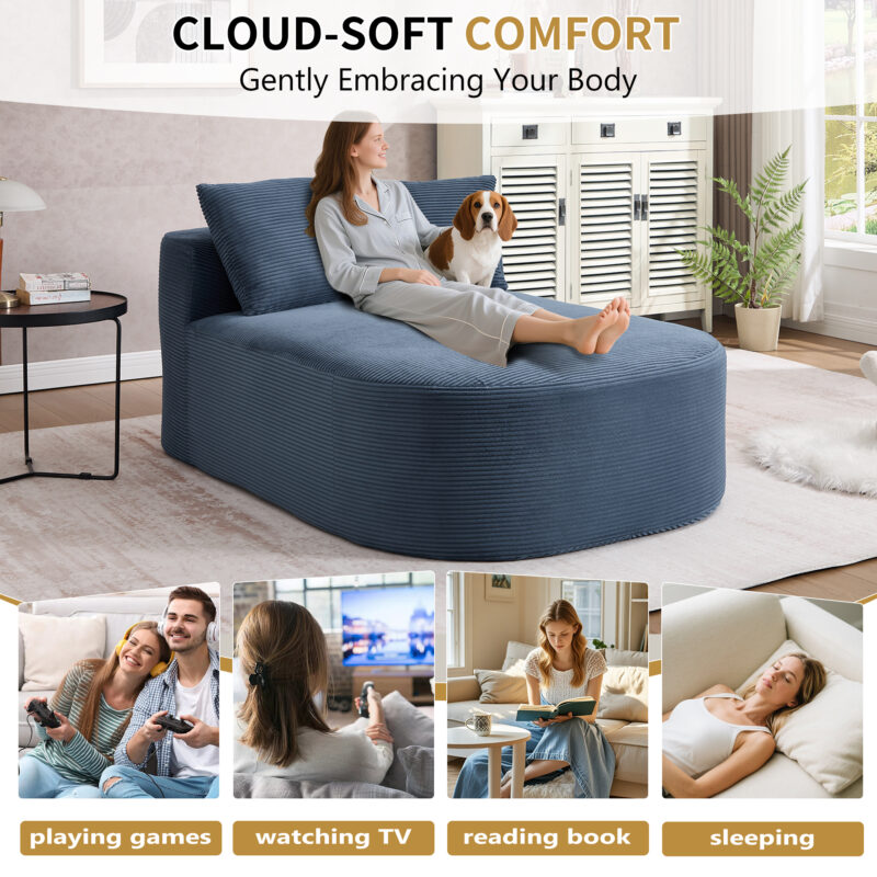 67.5''Chaise Lounge Chair 46'' Wide Seat Indoor Corduroy Oversized Sleeper Sofa for Living Room Deep Seat Lounge and Two Soft Pillows Convertible Boneless Sofa Bed, Green,No Assembly Required - Image 9