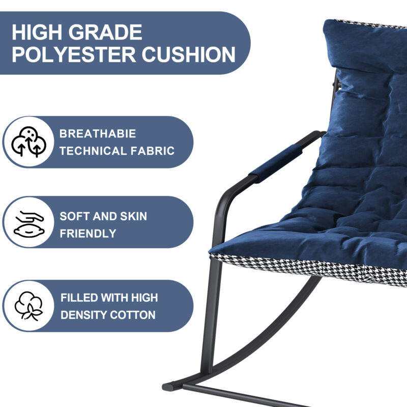 Rocking Chair with Storage, Cushions & Armrests, All-Season Comfort Lounge Recliner, Breathable Ergonomic Lounge Chair for Bedroom, Living Room, Patio, Garden(Blue) - Image 4
