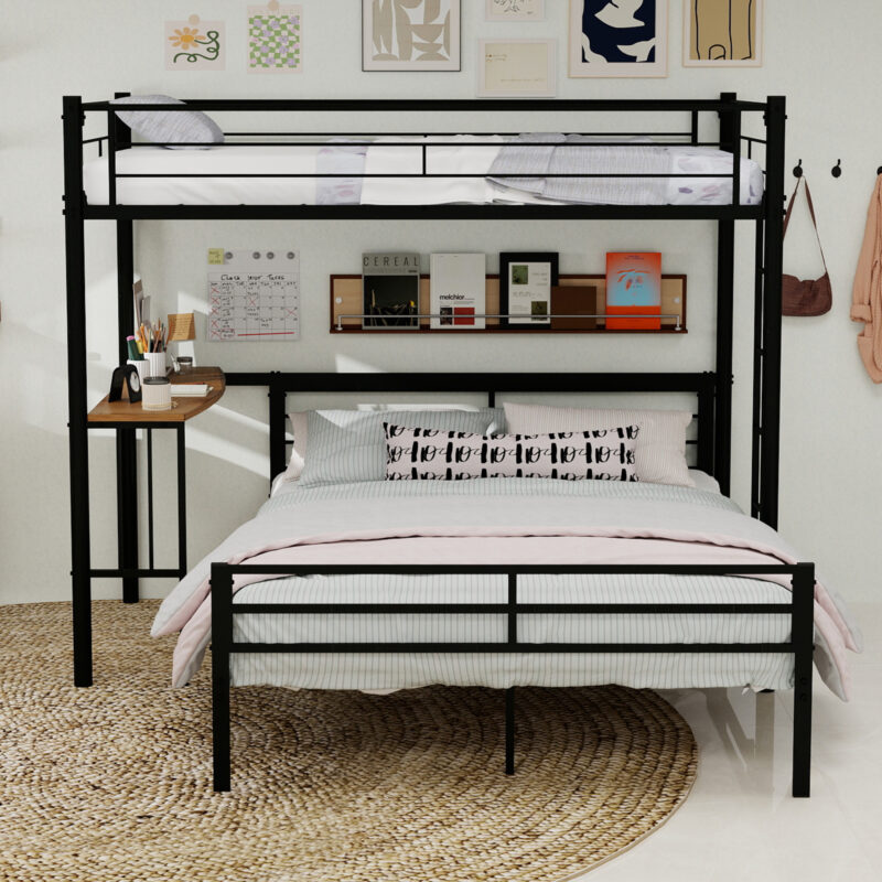 Metal Twin Over Full Bunk Bed with Desk and Shelves - Image 6