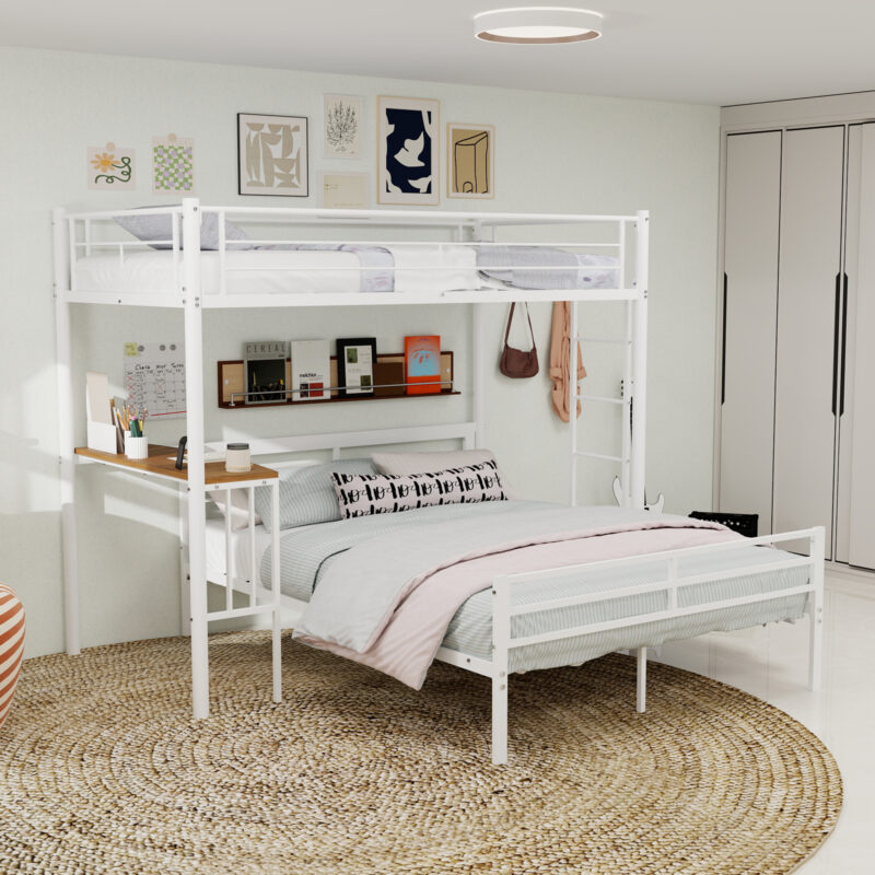 Metal Twin Over Full Bunk Bed with Desk and Shelves - Image 14