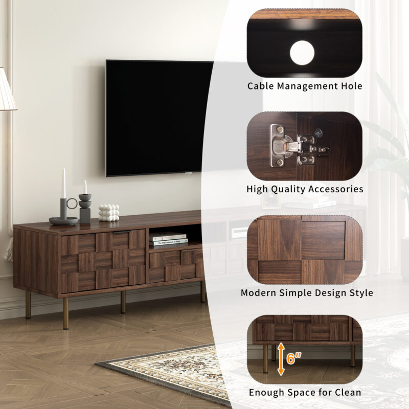 Mid Century TV Stand with 2 Drawers, Media Console Table for TVs up to 85'', Entertainment Center with Storage for Living room, Bedroom, Home Theatre - Image 5