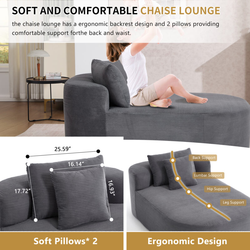 67.5''Chaise Lounge Chair 46'' Wide Seat Indoor Corduroy Oversized Sleeper Sofa for Living Room Deep Seat Lounge and Two Soft Pillows Convertible Boneless Sofa Bed, Green,No Assembly Required - Image 22