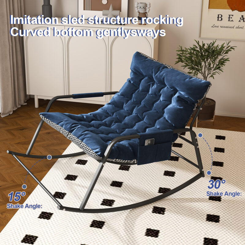 Rocking Chair with Storage, Cushions & Armrests, All-Season Comfort Lounge Recliner, Breathable Ergonomic Lounge Chair for Bedroom, Living Room, Patio, Garden(Blue) - Image 2