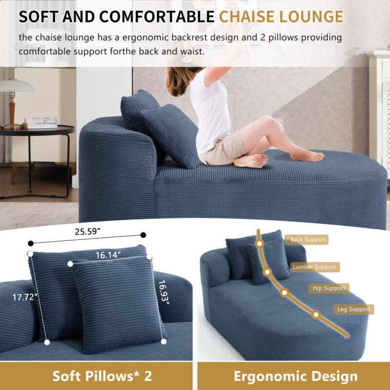 67.5''Chaise Lounge Chair 46'' Wide Seat Indoor Corduroy Oversized Sleeper Sofa for Living Room Deep Seat Lounge and Two Soft Pillows Convertible Boneless Sofa Bed, Green,No Assembly Required - Image 8