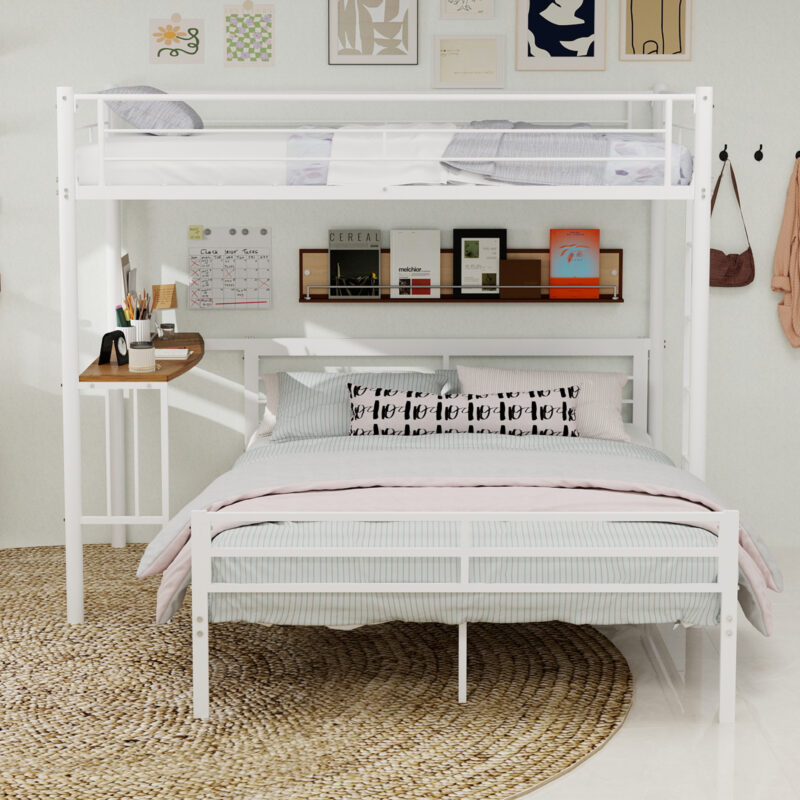Metal Twin Over Full Bunk Bed with Desk and Shelves - Image 15
