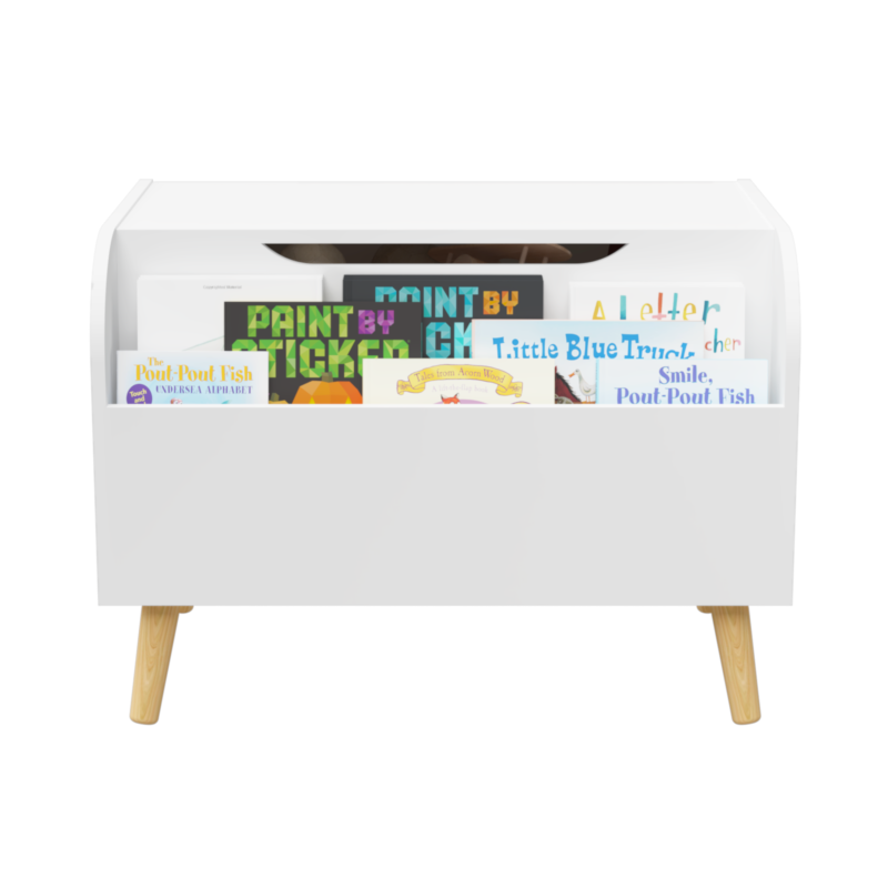 Wooden Toy Box, Kids Toy Storage Organizer with Front Bookshelf, Flip-Top Lid, Safety Hinge, Boys Girls Toy Chest Bench for Playroom Kids Room Organization (White) - Image 4