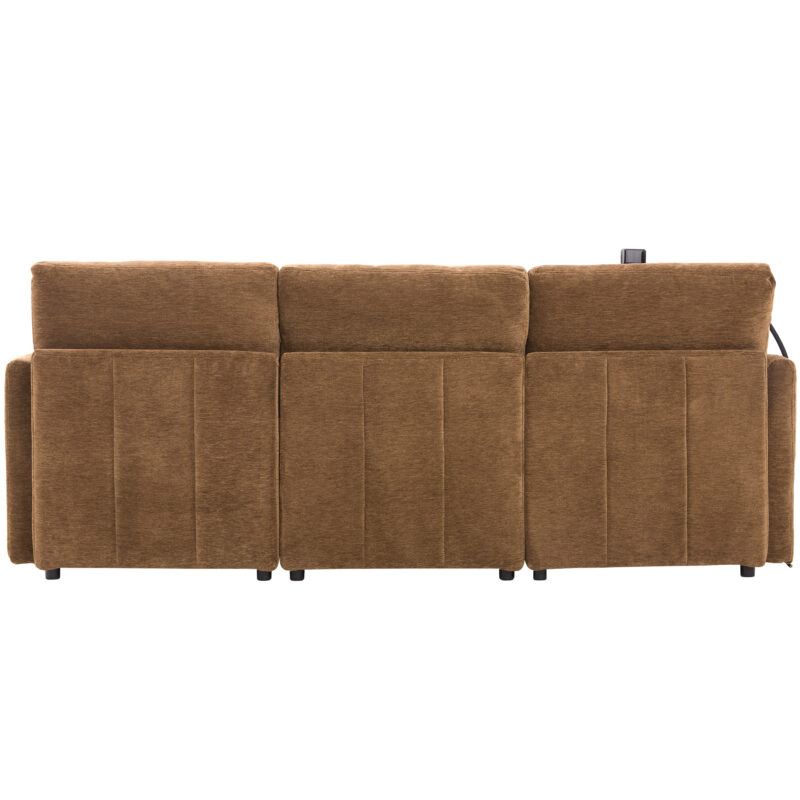 Modern Sectional Sofa Modular Sofa 85.4" U-shaped Sofa Couch Sofa Bed L-shaped Sofa with a Movable Ottoman and Two USB Ports and a Phone Holder for Living Room, Brown - Image 10
