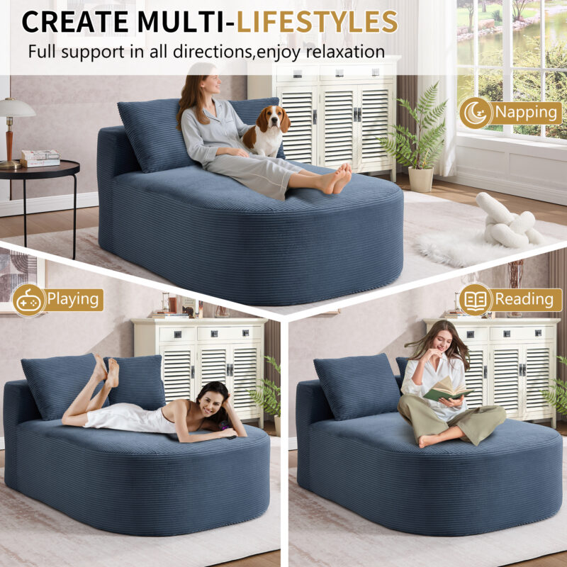 67.5''Chaise Lounge Chair 46'' Wide Seat Indoor Corduroy Oversized Sleeper Sofa for Living Room Deep Seat Lounge and Two Soft Pillows Convertible Boneless Sofa Bed, Green,No Assembly Required - Image 7