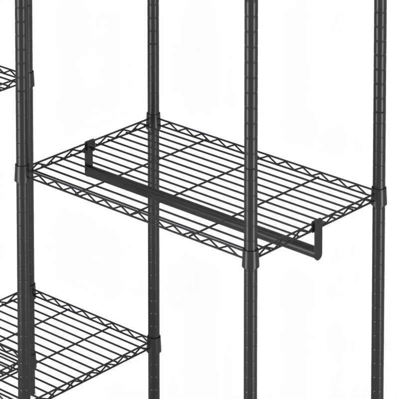 Heavy Duty Garment Rack, Freestanding Closet Organizer, Portable Wardrobe Clothes Rack, Adjustable Wire Shelving Clothes Rack with 8 Adjustable Wire Shelves and 5 Clothes Rails, Black - Image 14