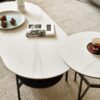 Coffee table ceramic Coffee Table, MDF painting Double Layer Coffee Table for Living Room, white ceramic and Coffee Brown Bottom Shelf - Image 10