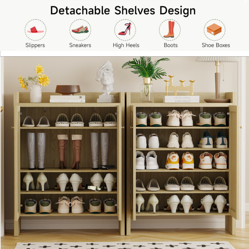42.5" Tall Rattan Shoe Cabinet with Doors, 6-Tier Shoe Storage Cabinet with Adjustable Shelves, Wooden Freestanding Shoe Organizer Shoe Cabinet for Entryway,Hallway,Living Room - Image 5