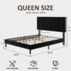 Queen Size Bed frame, Velvet Upholstered Platform Bed with Height-Adjustable Headboard, Sturdy Frame and Alats, Quiet Design, No-Spring Mattress Compatible, Easy to Assemble, Beige - Image 3