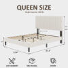 Queen Size Bed frame, Velvet Upholstered Platform Bed with Height-Adjustable Headboard, Sturdy Frame and Alats, Quiet Design, No-Spring Mattress Compatible, Easy to Assemble, Beige - Image 8