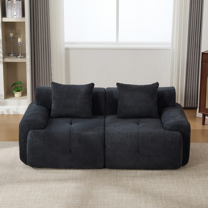 73" Modern Modular Sectional Sofa Loveseat, 2 Seater Tufted Comfy Cloud Tufted Floor Convertible Couch with 2 Pillows, Boneless Conversion Sofa for Living Room,Office, Apartment,Guestroom - Image 6