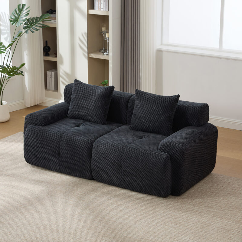 73" Modern Modular Sectional Sofa Loveseat, 2 Seater Tufted Comfy Cloud Tufted Floor Convertible Couch with 2 Pillows, Boneless Conversion Sofa for Living Room,Office, Apartment,Guestroom - Image 11