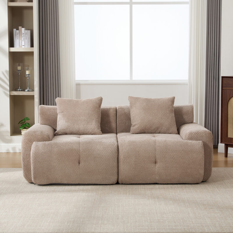 73" Modern Modular Sectional Sofa Loveseat, 2 Seater Tufted Comfy Cloud Tufted Floor Convertible Couch with 2 Pillows, Boneless Conversion Sofa for Living Room,Office, Apartment,Guestroom - Image 3
