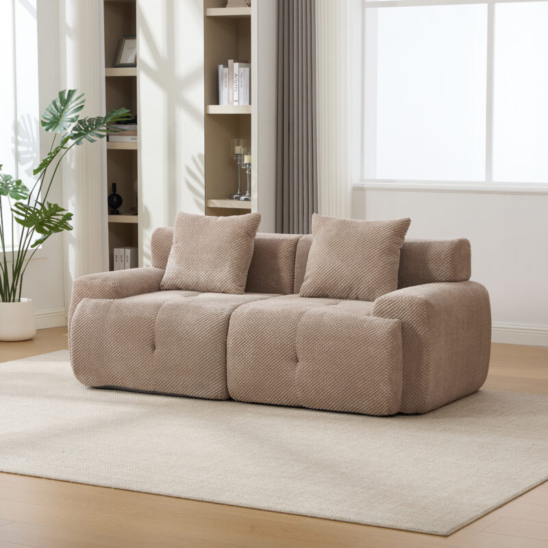 73" Modern Modular Sectional Sofa Loveseat, 2 Seater Tufted Comfy Cloud Tufted Floor Convertible Couch with 2 Pillows, Boneless Conversion Sofa for Living Room,Office, Apartment,Guestroom - Image 2
