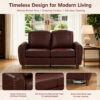 59" Classic Living Room Sofa Loveseat Faux Leather Couch,Rolled Arm Sofa with Nails,Solid Wood Legs,Upholstered Breathable PU Leather Brown - Image 13