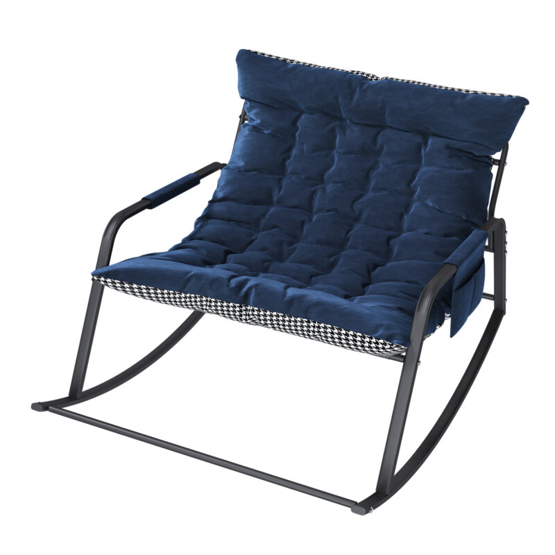 Rocking Chair with Storage, Cushions & Armrests, All-Season Comfort Lounge Recliner, Breathable Ergonomic Lounge Chair for Bedroom, Living Room, Patio, Garden(Blue) - Image 3