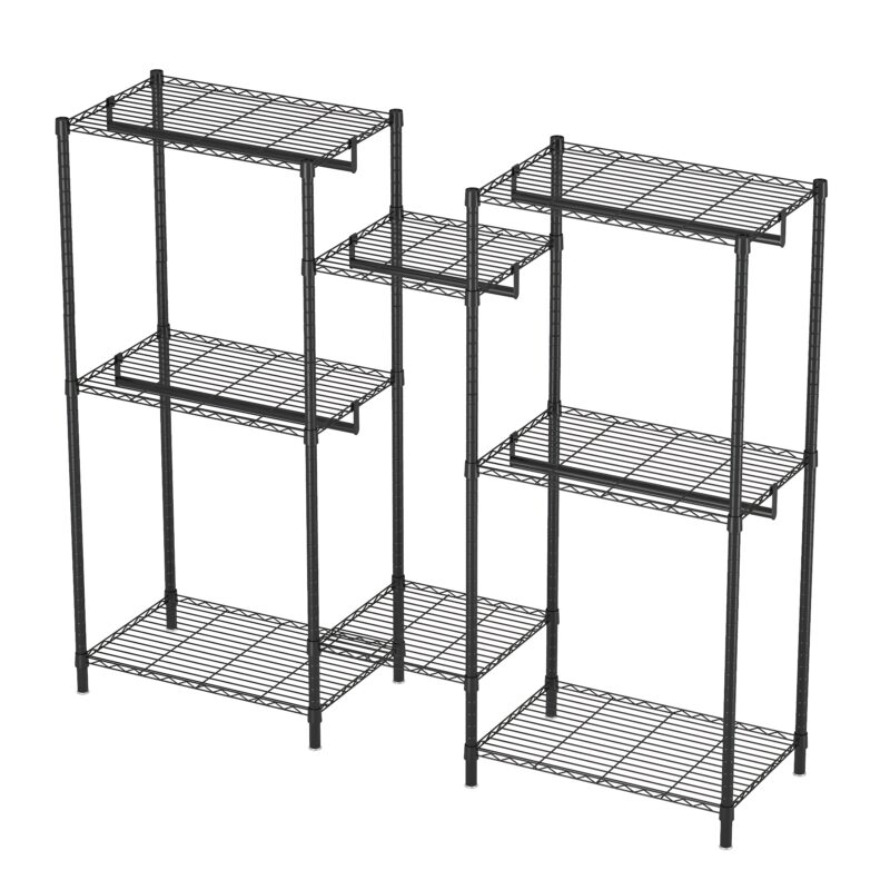 Heavy Duty Garment Rack, Freestanding Closet Organizer, Portable Wardrobe Clothes Rack, Adjustable Wire Shelving Clothes Rack with 8 Adjustable Wire Shelves and 5 Clothes Rails, Black - Image 3