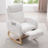 015B-Teddy Fabric Leisure Rocking Chair,Nursery Rocking Chair With Adjustable Footstool,Thickened Headrest And High Backrest, Storage Pocket On The Right Side,The Base Rocker Is Solid Wood