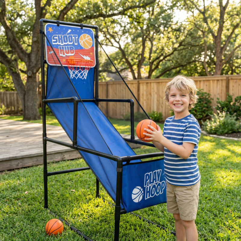 Kids Single Shot Basketball Arcade Game, Indoor Basketball Hoop with 2 Balls & Pump, Foldable Stand for Toddlers & Children - Image 6