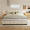 King Boucle Platform Bed with Curved Headboard in Beige