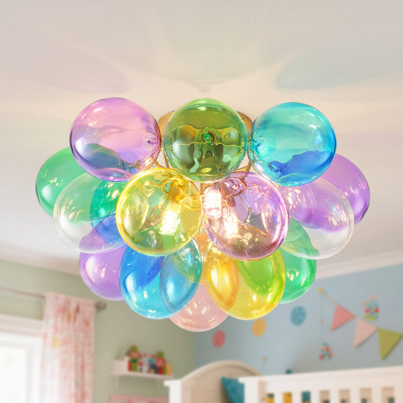 Colorful Glass Bubble Ball Swirled Glass Chandelier 15 Inch 3 Light, Small Pendant Light Fixture for Bedroom Study Restaurant - Image 7