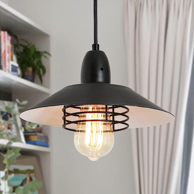 Farmhouse Vintage Pendant Light Black Fixture Pendant Lights with Spring Frame Adjustable Metal Hanging Lamp for Kitchen Island Dining Room Bedroom Living Room Barn Entryy, E26 - Image 3