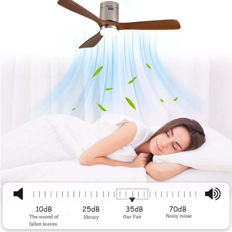 52 Inch Ceiling Fan with Light, 3 Light Walnut Solid Wood Blades,Remote Control,6-speed Reversible DC Motor for Bed Room,Dining Room,Living Room. - Image 5