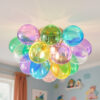 Colorful Glass Bubble Ball Swirled Glass Chandelier 15 Inch 3 Light, Small Pendant Light Fixture for Bedroom Study Restaurant - Image 10