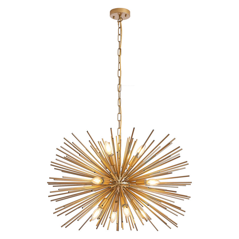 29" Mid-Century Modern 12-Light Starburst Chandelier – Gold Sputnik Pendant Light Fixture for Living Room, Dining Room, or Foyer (Bulb Not Included) - Image 11